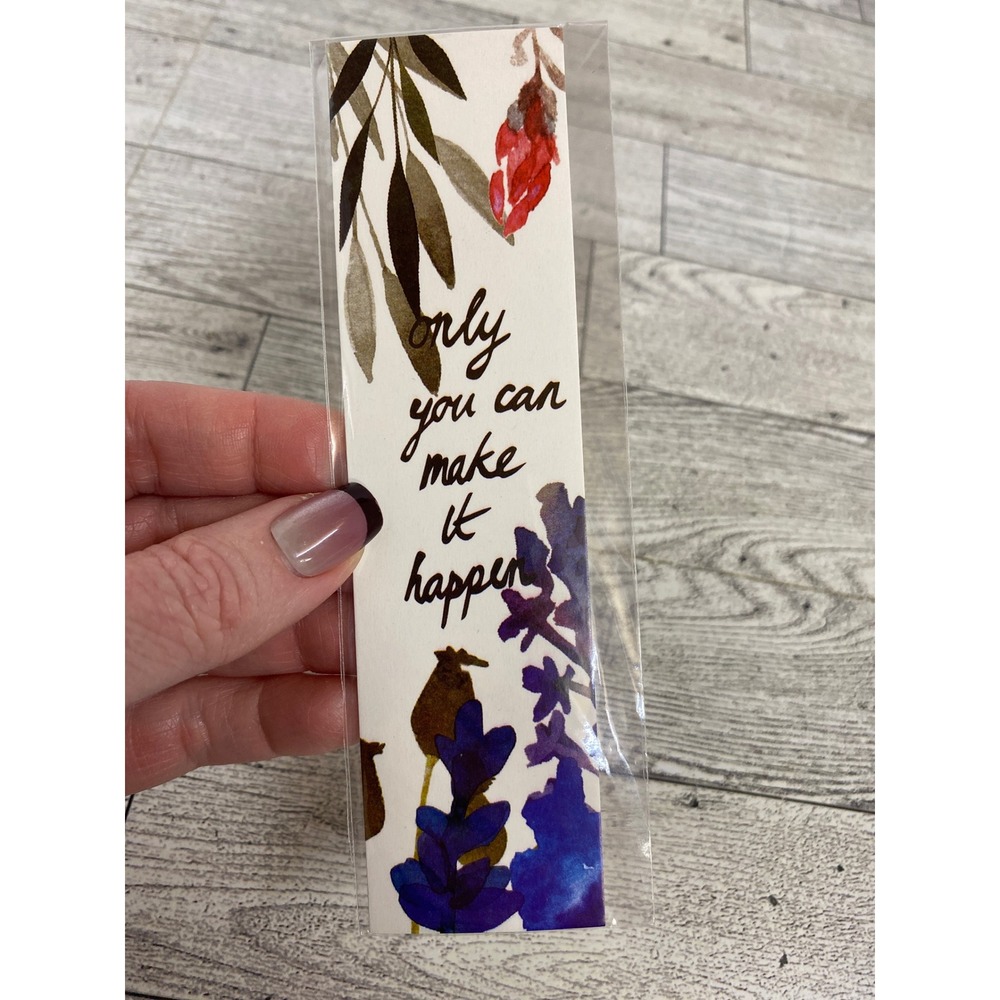 White Floral Watercolor Bookmark "Only You Can Make It Happen" Cottagecore